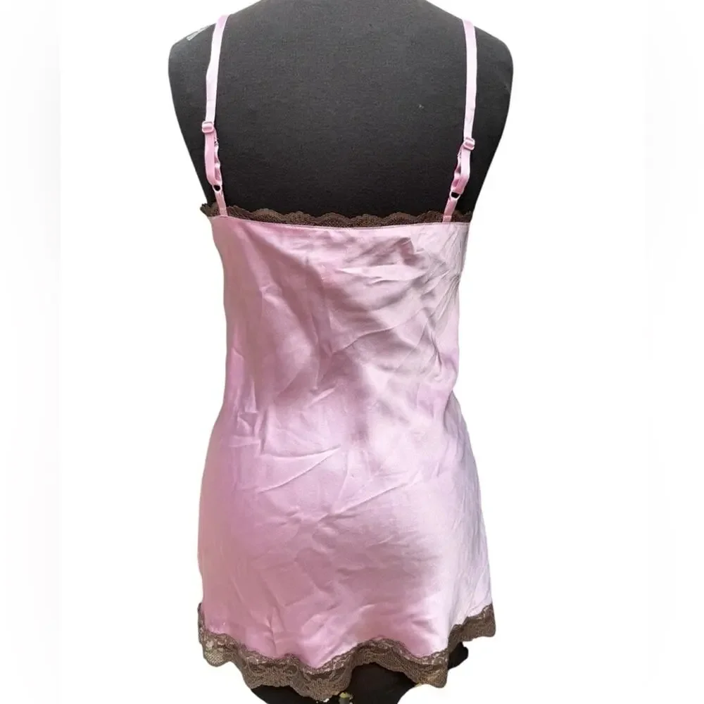 Vintage Y2K Old Navy Silk Babydoll Lace Trim Mini Slip Dress M Fairy Coquette - Picture 6 of 8